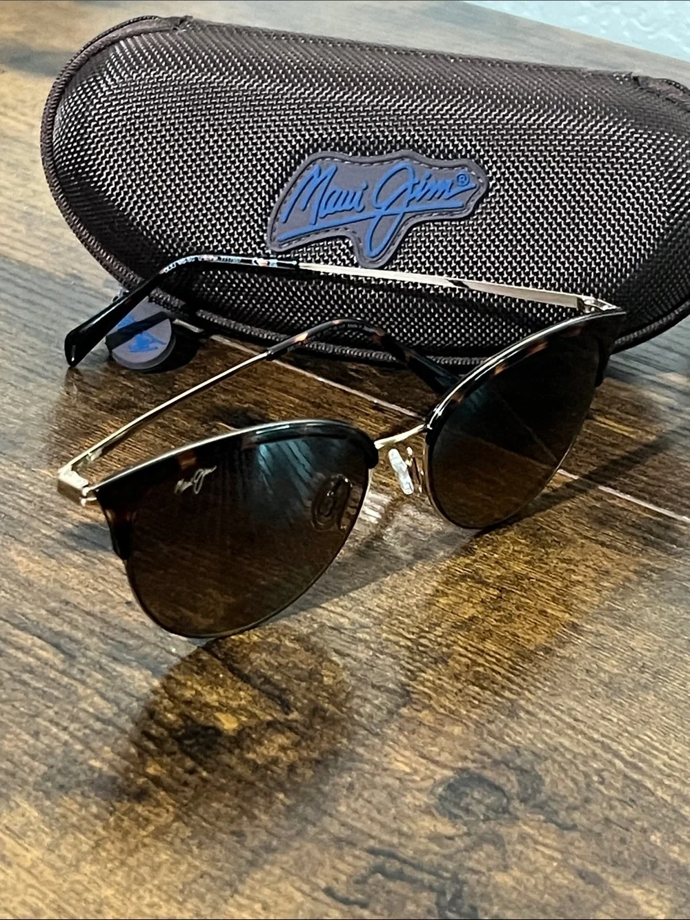 Maui Jim MJ330-10 55[]18 Tortoise & Gold Half-Rim Sunglasses with Black Lenses